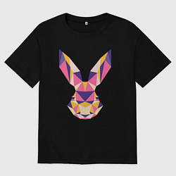 Футболка оверсайз мужская Геомертический заяц, цвет: черный