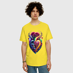 Футболка оверсайз мужская Сердце, череп и розы, цвет: желтый — фото 2