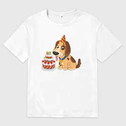 Футболка оверсайз мужская У собачки День рождения, цвет: белый