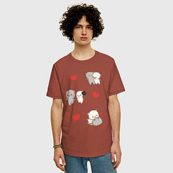 Футболка оверсайз мужская Стикеры Котиков, цвет: кирпичный — фото 2