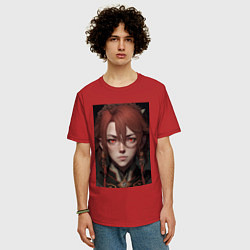 Футболка оверсайз мужская Девочка с косами, цвет: красный — фото 2