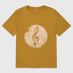 Футболка оверсайз мужская Музыка - скрипичный ключ, цвет: горчичный
