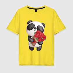 Футболка оверсайз мужская Панда с букетом цветов, цвет: желтый