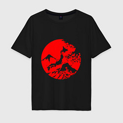 Футболка оверсайз мужская Флаг Японии - красное солнце, цвет: черный
