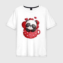 Футболка оверсайз мужская Панда в чашке, цвет: белый