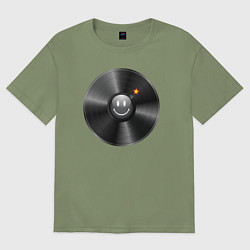 Футболка оверсайз мужская Виниловая пластинка с бомбочкой, цвет: авокадо