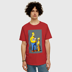 Футболка оверсайз мужская Homer Simpson and cats - нейросеть арт, цвет: красный — фото 2