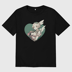 Футболка оверсайз мужская Красивая аниме девушка в сердце, цвет: черный