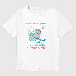 Футболка оверсайз мужская Тюлень любви летит, цвет: белый