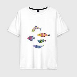 Футболка оверсайз мужская Пять полосатых рыбок, цвет: белый