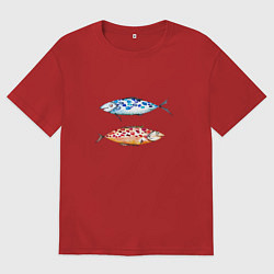Футболка оверсайз мужская Две пятнистые рыбы, цвет: красный