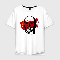 Футболка оверсайз мужская Ленин на фоне СССР, цвет: белый