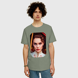 Футболка оверсайз мужская Нейродевушка - кареглазая брюнетка, цвет: авокадо — фото 2