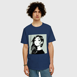 Футболка оверсайз мужская Romantic anime girl in tears, цвет: тёмно-синий — фото 2