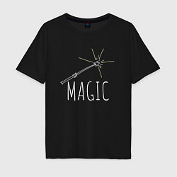 Футболка оверсайз мужская Magic надпись и волшебная палка, цвет: черный