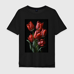 Футболка оверсайз мужская Букет тюльпанов, цвет: черный