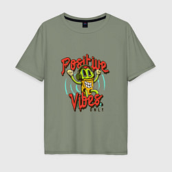 Футболка оверсайз мужская Positive vibes only phrase, цвет: авокадо