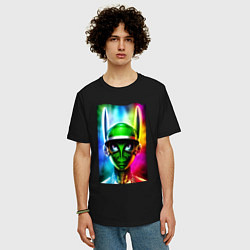 Футболка оверсайз мужская Alien - neural network - neon glow, цвет: черный — фото 2