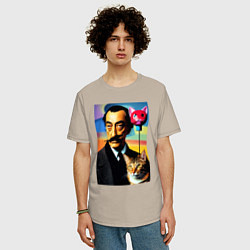 Футболка оверсайз мужская Salvador Dali and cat, цвет: миндальный — фото 2