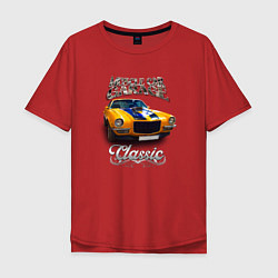 Футболка оверсайз мужская Американский маслкар Chevrolet Camaro, цвет: красный