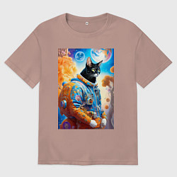 Футболка оверсайз мужская Котяра крутой космонавт - нейросеть, цвет: пыльно-розовый