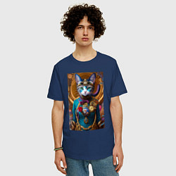 Футболка оверсайз мужская Кошечка в стиле стимпанк - нейросеть - искусство, цвет: тёмно-синий — фото 2