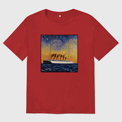 Футболка оверсайз мужская Титаник в море - Ван Гог, цвет: красный