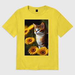 Футболка оверсайз мужская Red cat in flowers, цвет: желтый