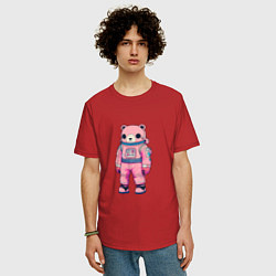 Футболка оверсайз мужская Розовый мишка космонавт, цвет: красный — фото 2