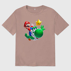 Футболка оверсайз мужская Марио, Йоши и звезда, цвет: пыльно-розовый