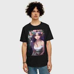 Футболка оверсайз мужская Девушка с розами, цвет: черный — фото 2