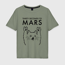 Футболка оверсайз мужская Thirty Seconds to Mars - rock cat, цвет: авокадо
