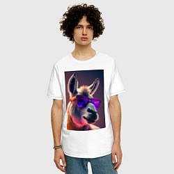 Футболка оверсайз мужская Лама в очках, цвет: белый — фото 2