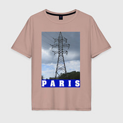 Футболка оверсайз мужская Париж Эйфелева башня, цвет: пыльно-розовый