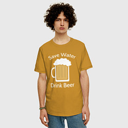 Футболка оверсайз мужская Экономь воду, пей пиво, цвет: горчичный — фото 2