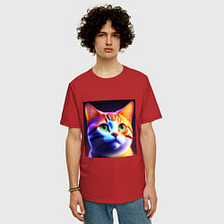 Футболка оверсайз мужская Милый котик с большими глазами, цвет: красный — фото 2