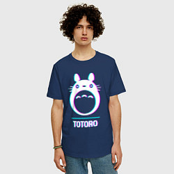 Футболка оверсайз мужская Символ Totoro в стиле glitch, цвет: тёмно-синий — фото 2