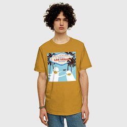 Футболка оверсайз мужская Чайки на курорте, цвет: горчичный — фото 2