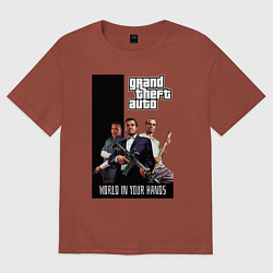 Футболка оверсайз мужская Майкл, Франклин, Тревор из GTA, цвет: кирпичный