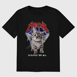 Футболка оверсайз мужская Котёнок Meowtallica, цвет: черный