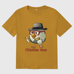 Футболка оверсайз мужская Чикен ган - курочка в шляпе, цвет: горчичный