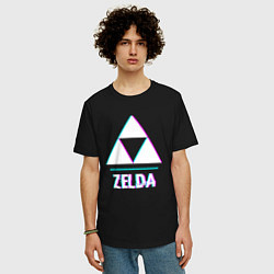 Футболка оверсайз мужская Zelda в стиле glitch и баги графики, цвет: черный — фото 2