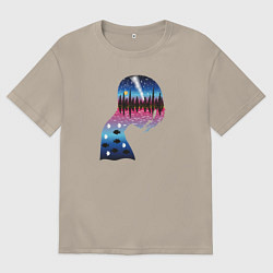 Футболка оверсайз мужская Силуэт девушки, природный пейзаж в силуэте, цвет: миндальный