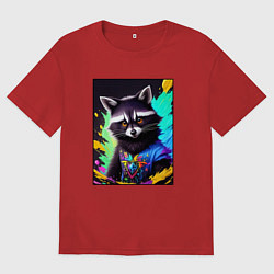 Футболка оверсайз мужская Енотик в красках, цвет: красный