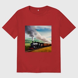 Футболка оверсайз мужская Ретро поезд, цвет: красный