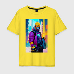 Футболка оверсайз мужская Homer Simpson - city - cyberpunk, цвет: желтый