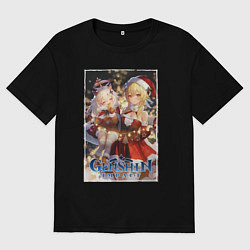 Футболка оверсайз мужская Lumine and Paimon christmas, цвет: черный