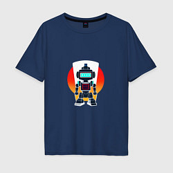 Футболка оверсайз мужская Ретро робот-андроид, цвет: тёмно-синий
