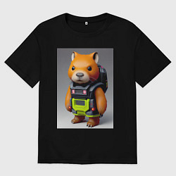 Футболка оверсайз мужская Baby capybara - cyberpunk - neural network, цвет: черный