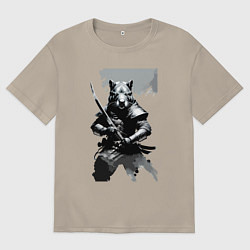 Футболка оверсайз мужская Capybara samurai - neural network, цвет: миндальный